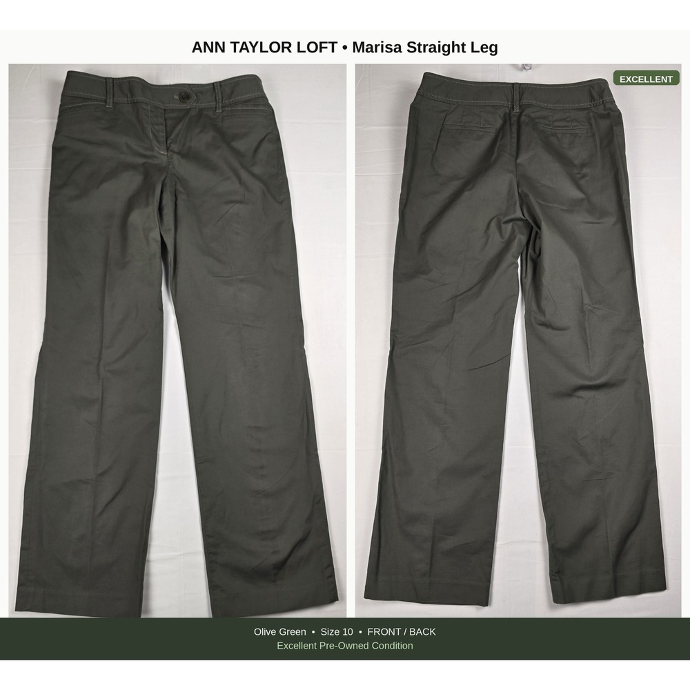 Ann Taylor LOFT Marisa Straight Leg Pants Olive Green Size 10 Professional